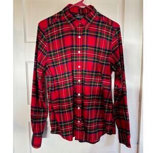 Lands' End Women's Size 12 Cotton Red Plaid Shirt